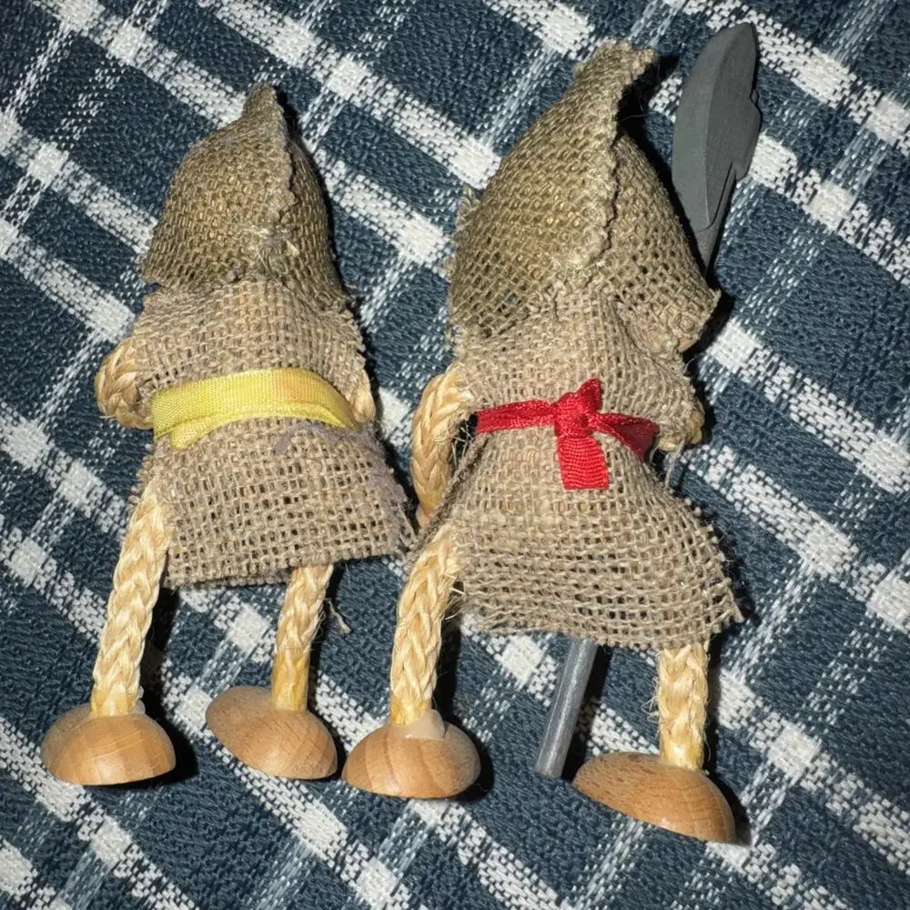 Set Of 2 Mid-Century Figurines Burlap And Wood